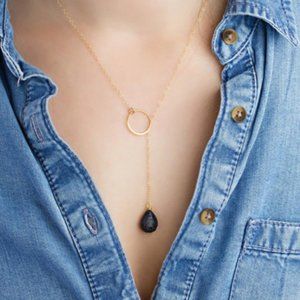 Women's Gold Natural Black Lava Stone Necklace